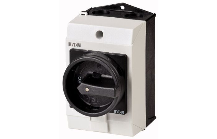 Łącznik krzywkowy 3P, 20A, 6,5kW, 0-1, pokrętło czarne w obudowie, T0-2-15679/I1/SVB-SW | 207150 Eaton