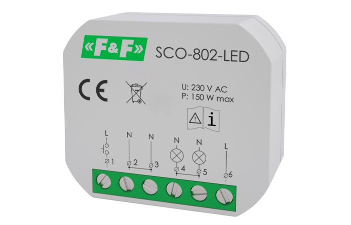 Ściemniacz oświetlenia SCO-802-LED z pamięcią montaż podtynkowy zasilanie 230VAC 150W | SCO-802-LED F&F