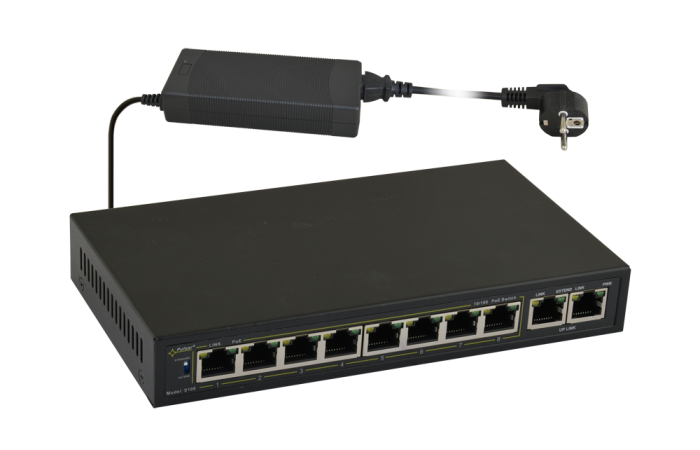 Switch 10-portowy S108 do 8 kamer IP 10 portów (8xPoE + 2xUPLINK) | S108 Pulsar