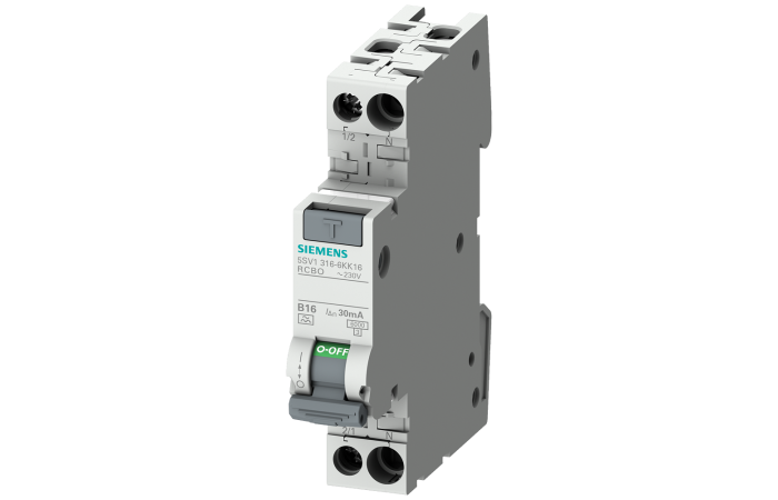 Kompaktowy wyłącznik różnicowo-nadprądowy kombinowany RCBO 1+N w jednym module 6kA typ AC 30mA B6 | 5SV1316-0KK06 Siemens