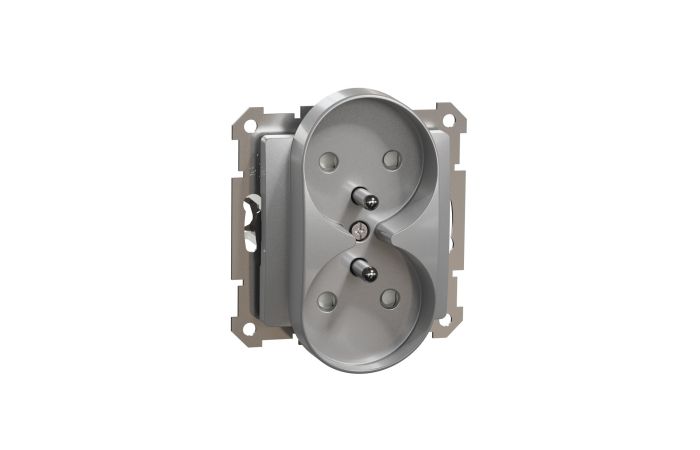 Gniazdo 2x2P+PE z przesłonami do systemu ramkowego (do ramek Sedna Design), srebrne aluminium, Sedna Design & Elements | SDD113275 Schneider Electric
