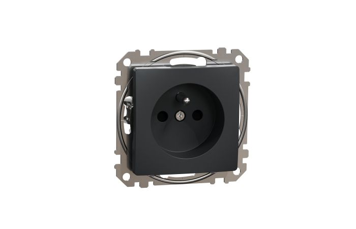 Gniazdo zasilające 2P+PE z przesłonami torów prądowych, czarny antracyt, Sedna Design & Elements | SDD114011 Schneider Electric