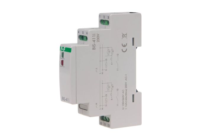Przekaźnik bistabilny z Przekaźnikiem inrush 160A/20ms 230VAC/16A 1×NO montaż szynie DIN | BIS-411-LED F&F