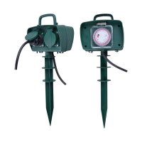 Gniazda ogrodowe V-TAC 2 gniazda 3m szpilka do wbijania IP44 schuko timer VT-1112-3 | 3800157648912 LED EUROPE