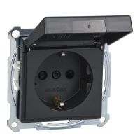 Gniazdo wtykowe Schuko z klapką i przesłoną, IP44, b.śrub., antracyt, Sys M | MTN2314-0414 Schneider Electric